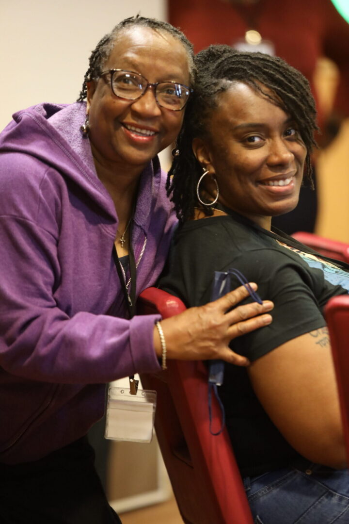 Joyful moment between two women